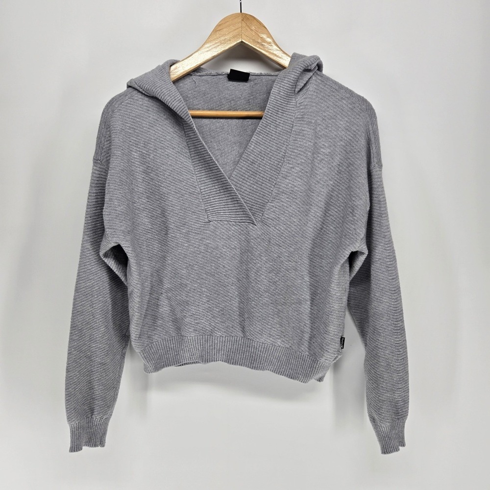 Hurley Womens Gray Knit Hoodie Sweater V-Neck Long Sleeve XS Cropped Surf
